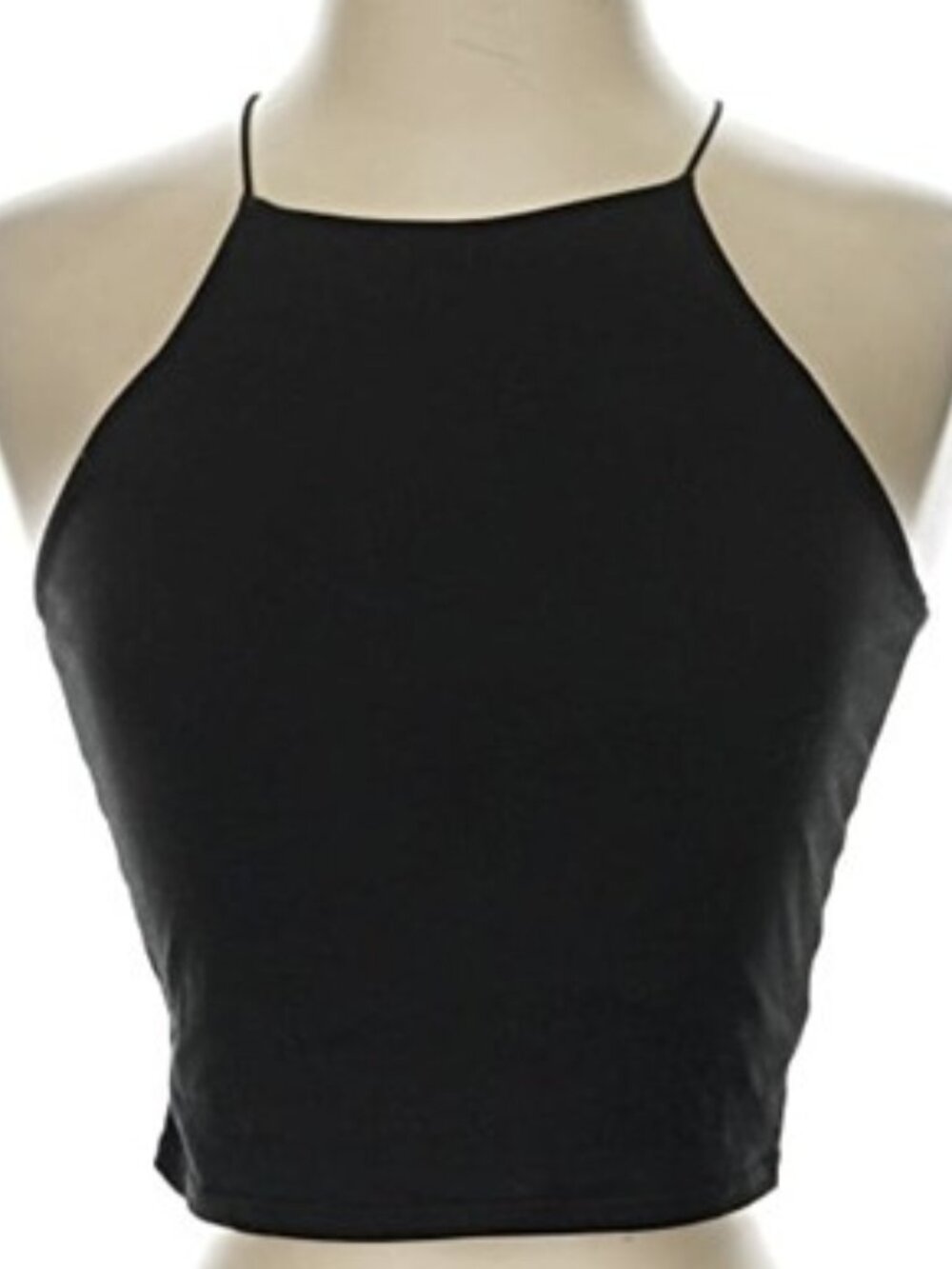 Gaze Black High Neck Spaghetti Strap Tank